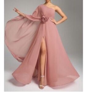 Elegant One-Shoulder Pink Evening Gown